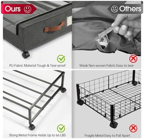 Under Bed Storage with Wheels, 2Pack Under Bed Storage Containers, Underbed Shoe Storage Organizer, Rolling Under Bed Metal Drawers for Clothes, Blankets(30.71 x 16.93 x 6.69 in)