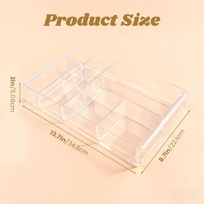 Acrylic Drawer Organizer, 8-Section Clear Acrylic Drawer Divider Tray Makeup Tray Organizer for Office Bedroom Drawers