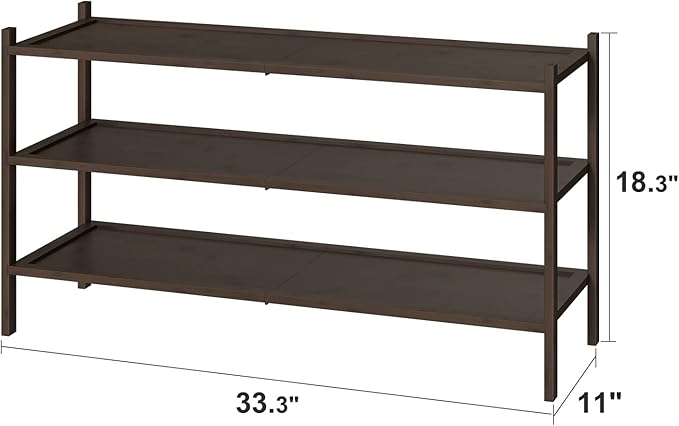kiplant 3-Tier Long Shoe Rack, Bamboo Wood Shoe Rack for Entryway, Stackable | Foldable | Natural, Shoe Organizer for Hallway Closet, Free Standing Shoe Racks for Indoor Outdoor
