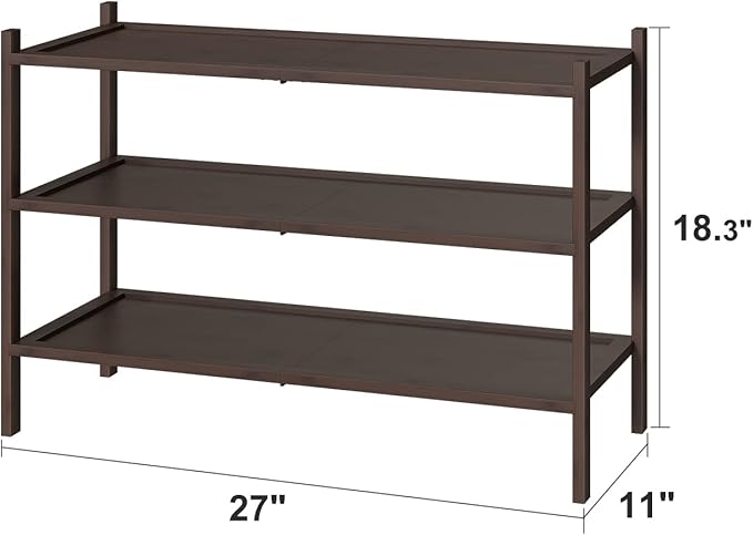 Bamboo Shoe Rack for Entryway, 3-Tier Stackable, Foldable, Natural