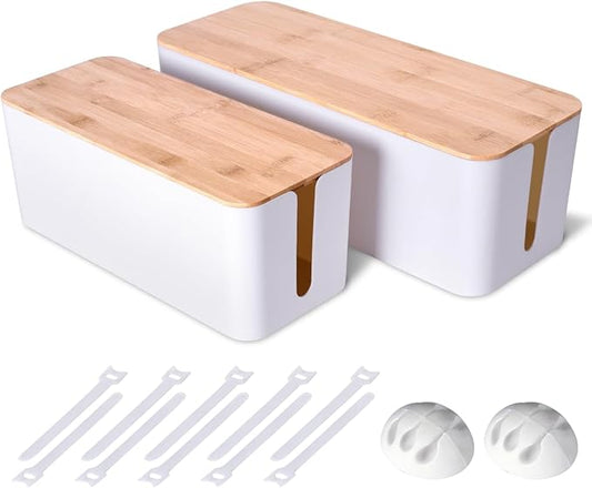 2 Pack Large Cable Management Box, White