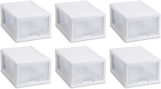 20518006 6 Quart/5.7 Liter Stacking Drawer, White Frame with Clear Drawer