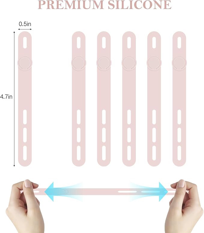 30Pcs Silicone Cable Ties, Pink