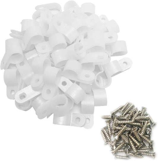 Cable Clamp R-Type Cable Clip Wire Clamp 1/2“ Nylon Screw Mounting Cord Fastener