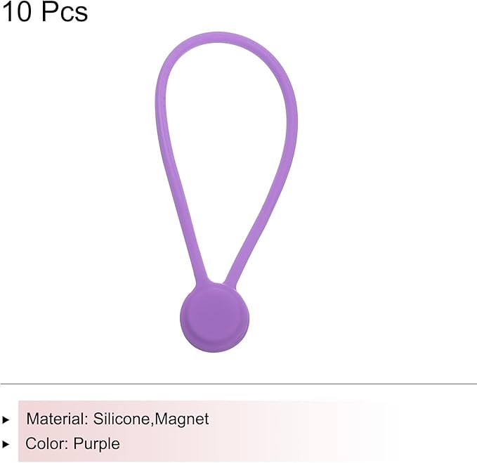 MECCANIXITY Magnetic Cable Clips 7.5 Inch x 0.6 Inch Purple Magnetic Cord Organizer Cable Ties Reusable Twist Ties for Home, Kitchen, Office, 10 Pcs