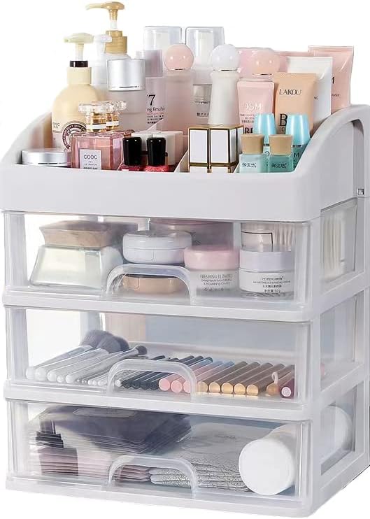 Makeup Organizer with 3 Drawers Plastic Storage for Vanity Cosmetic Display