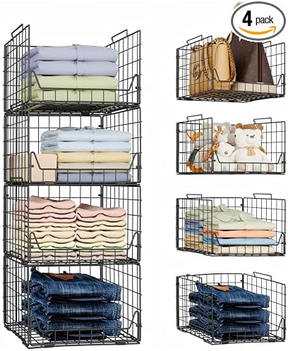 Stackable Closet Organizers and Storage Bins 4 Pack