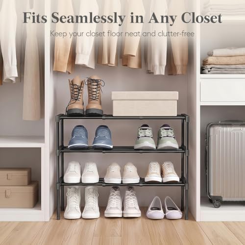 Expandable Shoe Rack for Closet, Pre-Assembled Shelves, 3 Tier