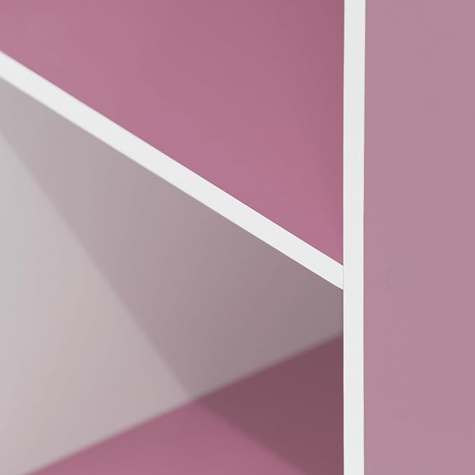 Furinno LUDER Book Shelf, 3-Cube Bookshelf, White/Pink