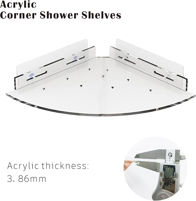 Acrylic Corner Shower Caddy Shelf 2 Pack - Wall Mounted Bathroom Shelves for Glass/Tile/Smooth Walls, Space Saving Storage Organizer for Shower, Kitchen, Bedroom & Toilet Corner