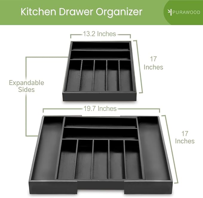 Bamboo Drawer Organizer, Black