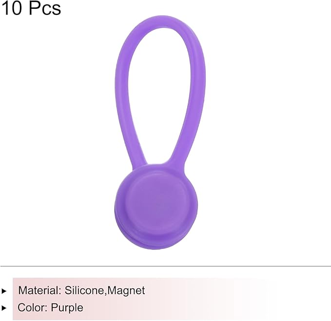 MECCANIXITY Magnetic Cable Clips 4.3 Inch x 0.6 Inch Purple Magnetic Cord Organizer Cable Ties Reusable Twist Ties for Home, Kitchen, Office, 10 Pcs