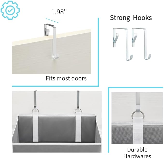 5 Tiers Over The Door Organizer Hanging - EXTRA THICK & 50lbs HUGE CAPACITY, 10 Side Mesh Pockets Over The Door Shoe Organizer, for Closet, Diaper Organizer, Bedroom, Bathroom,Nursery (Grey, 1pc)