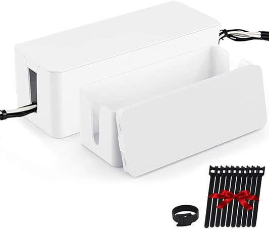 Cable Management Box, 2 Set Cable Organizer for Cable and Cord Management, White