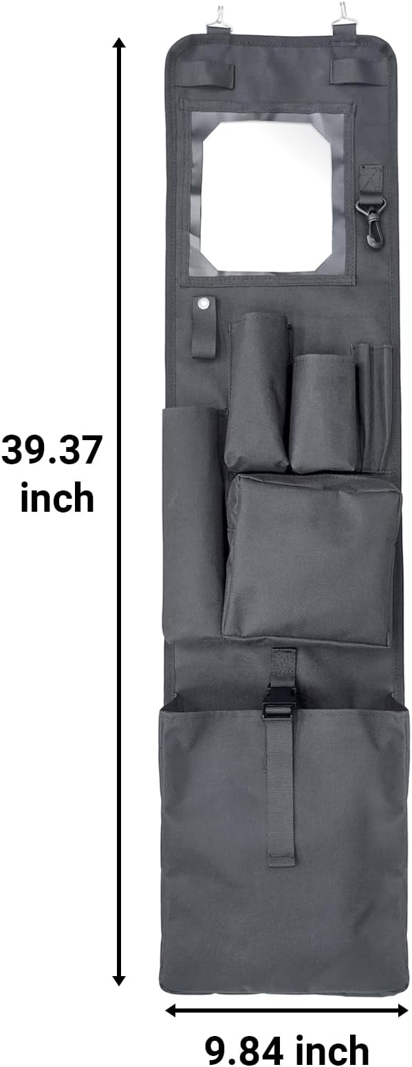 Police Style Hanging Closet Shelf Hanging Work Locker Organizer 39.37 x 9.84 Inches Door Locker Organization with Acrylic Soft Mirror Waterproof 600D Oxford Cloth (Black)
