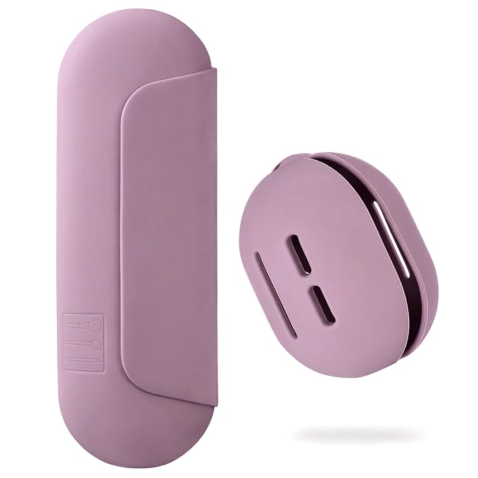 AGIKET 2 IN 1 Silicone Makeup Brush Holder with Beauty Make Up Sponge Holder Case：Soft Portable Cosmetic Face Brushes Holder with Upgrade Anti-Fall Out Magnetic Closure - Light Purple