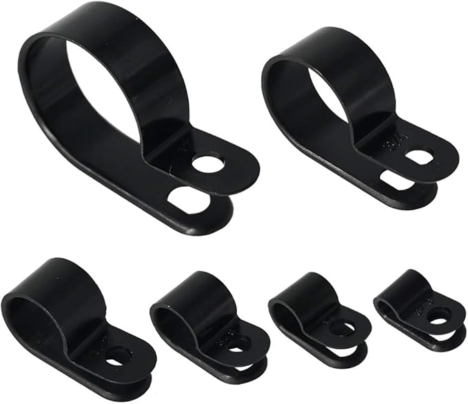 Cable Clamp 200 Pcs Black Nylon Screws Plastic R-Type Cable Clamp Clips Fasteners Assortment for Cable Conduit 6 Sizes 3/16" to 1"