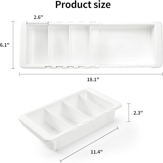 Plastic Drawers Organizer for Office Bathroom Bedroom Kitchen Desk - 1 Layers More White Storage Tray - Expandable 11.4-18.1 Inches (DEEP 2.3")
