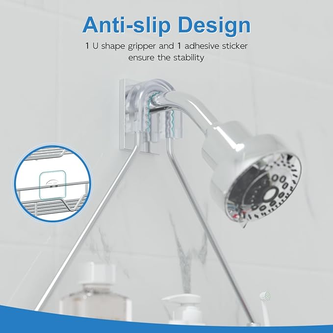 Rustproof Shower Caddy, Hanging, Stainless Steel, 4 Hooks, 2 Shelves, Non-Slip