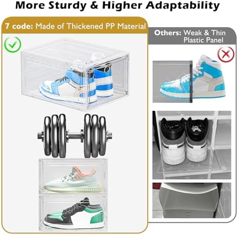 Large Thick Clear Shoe Organizer, Magnetic Door Stackable Shoe Storage Box