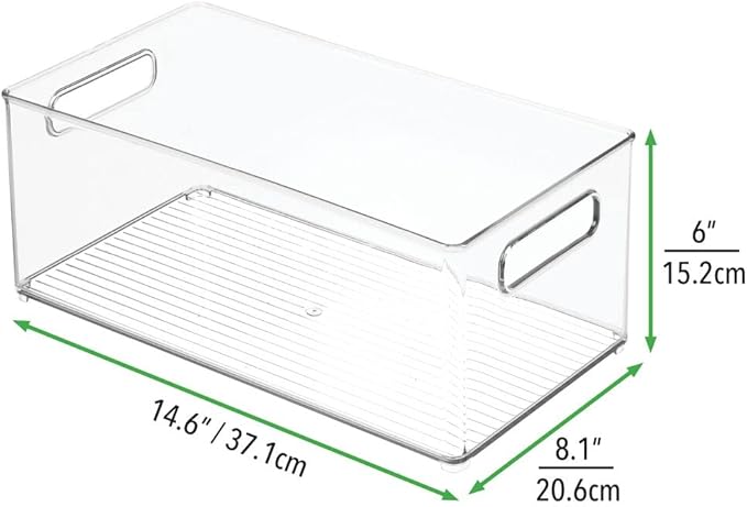 mDesign Deep Plastic Kitchen Storage Organizer Container Bin for Pantry, Cabinet, Cupboard, Shelves, Fridge, or Freezer - Holds Dry Goods, Sauces, Condiments, Drinks, Clear