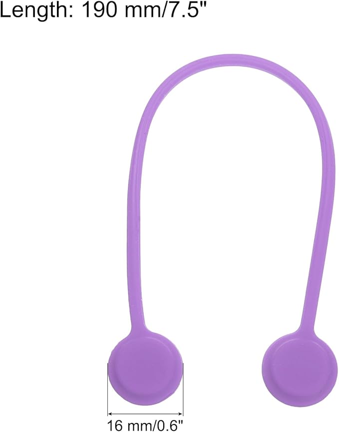 MECCANIXITY Magnetic Cable Clips 7.5 Inch x 0.6 Inch Purple Magnetic Cord Organizer Cable Ties Reusable Twist Ties for Home, Kitchen, Office, 10 Pcs