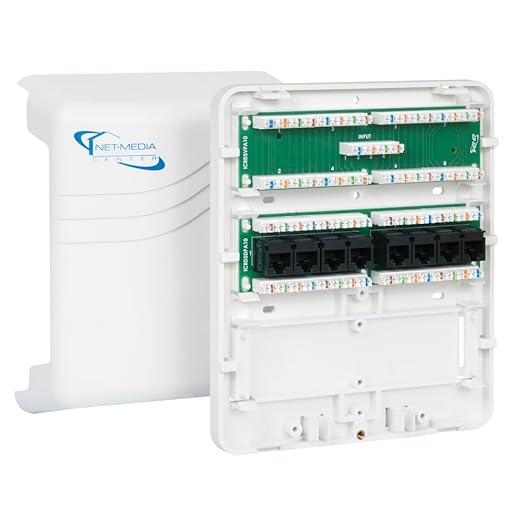 ICC Compact Plastic Structured Media Enclosure with Cover, Small Wiring Enclosure with CAT5e 8-Port PoE++ and 1x8 Bridged Telephone, 7.5 x 6.5 x 3.5 Inch, UL Listed TAA Compliant, ICRDSMMBW1
