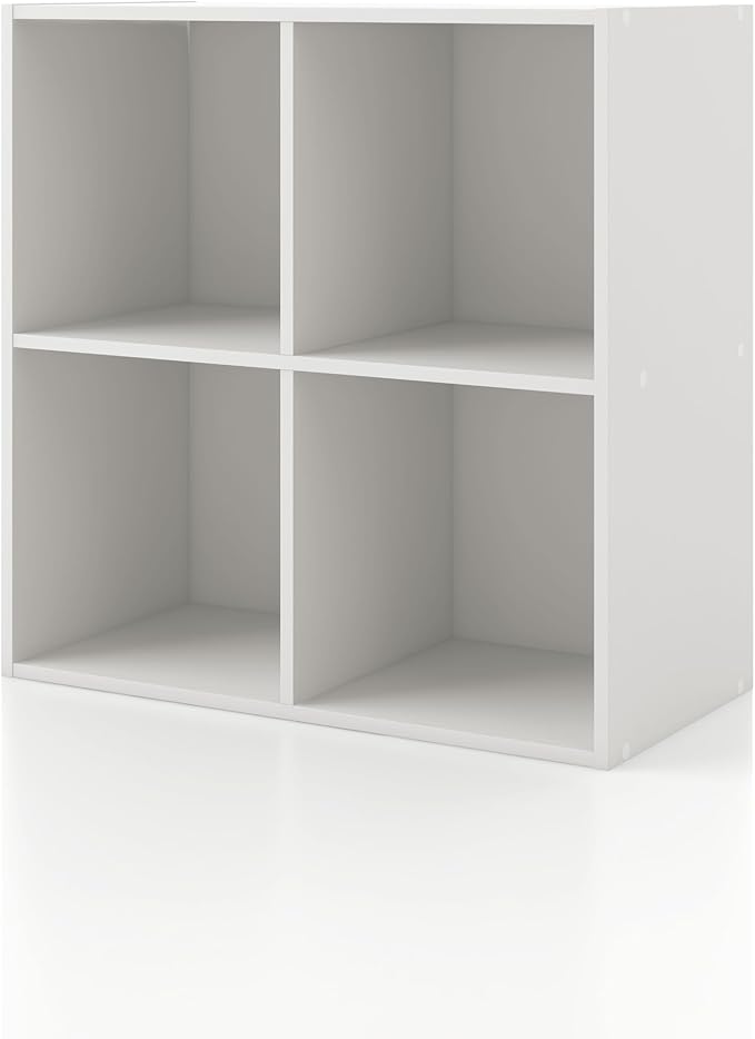 Homes: Inside + Out Apexa 4-Cube Storage Organizer Shelves, Stackable Wood Bookcase Fits Cubby Bins for Organization, Dorm Teen Room Decor & Home Office, White