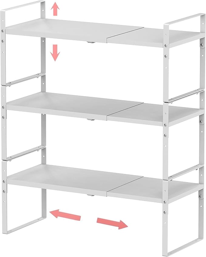 Jojocross Expandable Stackable Spice Rack Cabinet Shelf Organizer in Cabinets Shelves Kitchen Cupboard Organization Stack up Racks Pantry Countertop Storage Large/White 3 Packs