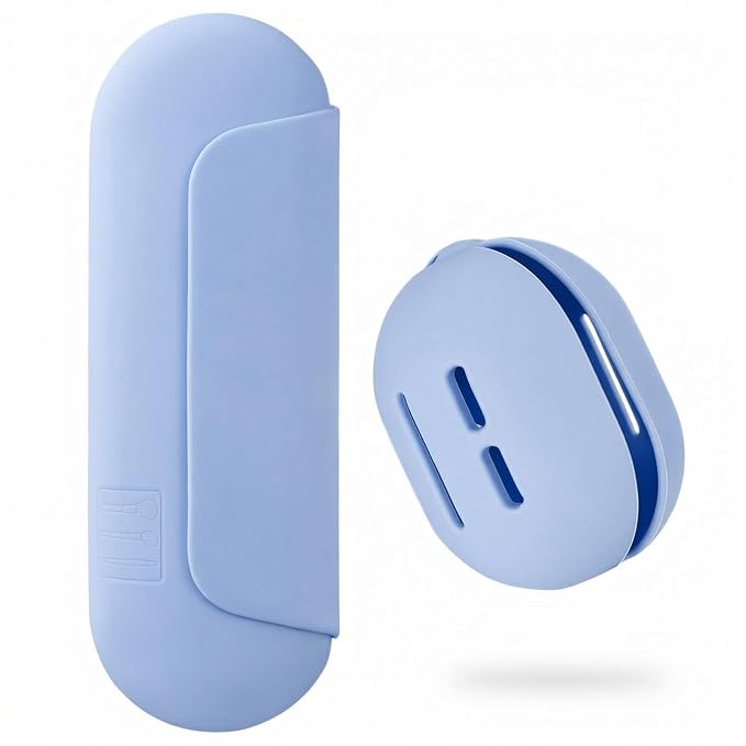 AGIKET 2 IN 1 Silicone Makeup Brush Holder with Beauty Make Up Sponge Holder Case：Soft Portable Cosmetic Face Brushes Holder with Upgrade Anti-Fall Out Magnetic Closure - Blue