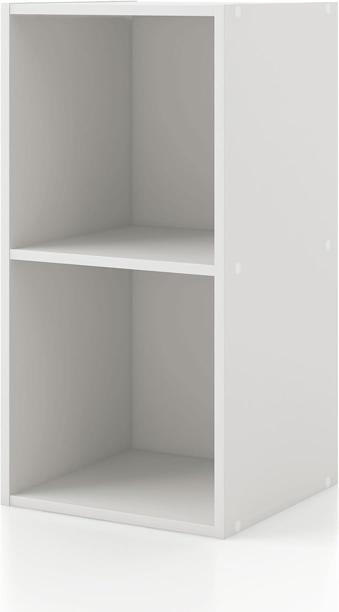 Homes: Inside + Out Apexa 2-Cube Storage Organizer Shelves, Stackable Wood Bookcase Fits Cubby Bins for Organization, Dorm Teen Room Decor & Home Office, White