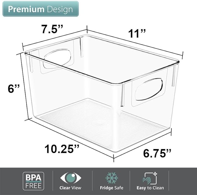 Sorbus 4 Pack Large Clear Plastic Storage Bins, Clear Organizer Bins with Handle for Kitchen, Pantry, Cabinet, Refrigerator, Craft, Toys, Clothes, Closet, Under Sink, Bathroom Organizers and Storage