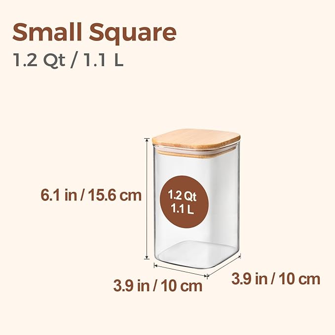 1.2 QT Glass Storage Containers with Lids, Glass Jars with Lids, Clear Food Jar