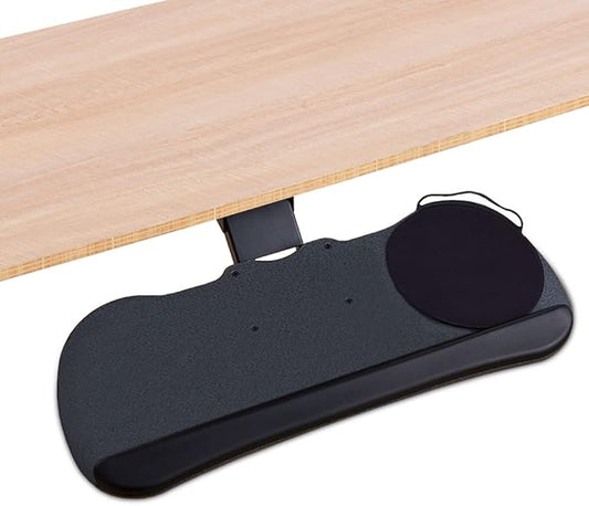 Under Desk Keyboard Tray, 27" x 11" Tray, 17.75" Track, One Knob Control
