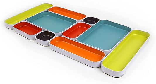 Three by Three Seattle 10 Piece Shallow Metal Organizer Tray Set for Storing