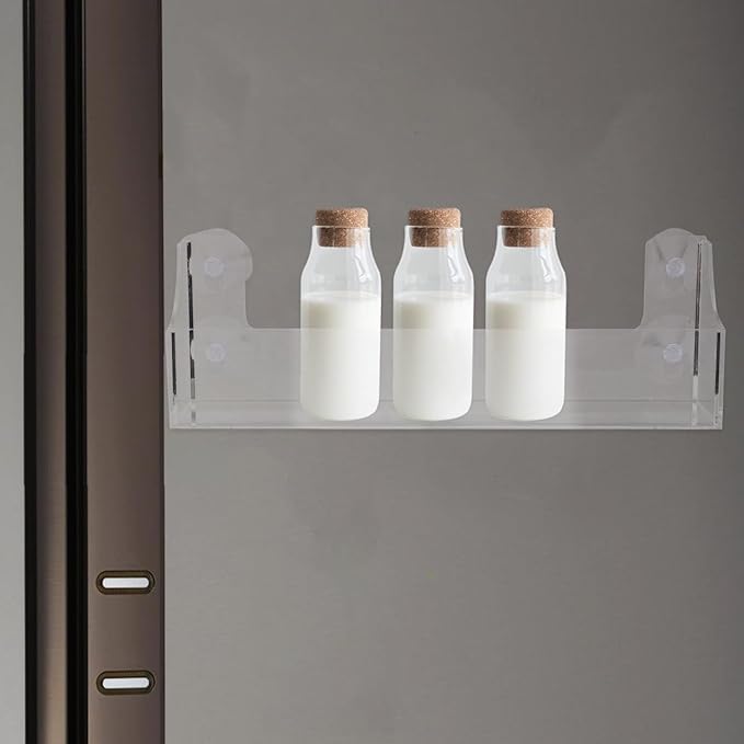 1 PCS Shower Shelf Suction Cup, Clear Acrylic Floating Bathroom Organizer, No Drill Wall Mounted Storage Caddy, Transparent Basket Rack for Inside Shower, Window, Kitchen, Refrigerator