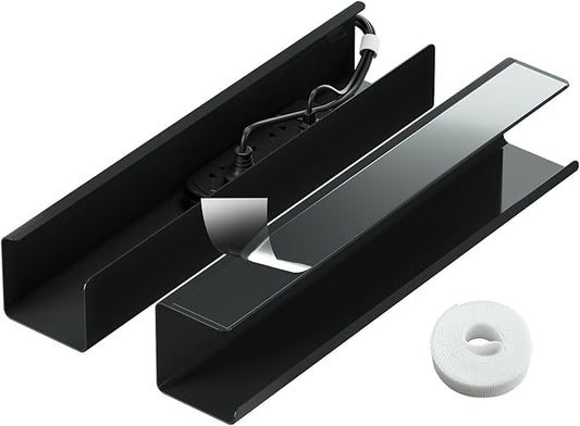 2 Pack No-Screw Cable Management Under Desk, Self-Adhesive Cord Organizer, Black