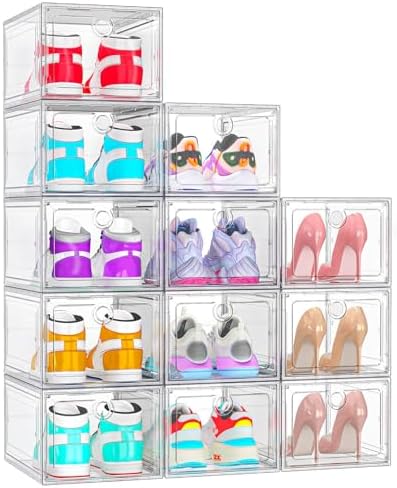 12-Pack Shoe Storage Boxes Clear Magnetic Stackable