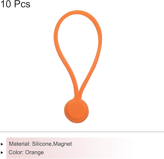 MECCANIXITY Magnetic Cable Clips 7.5 Inch x 0.6 Inch Orange Magnetic Cord Organizer Cable Ties Reusable Twist Ties for Home, Kitchen, Office, 10 Pcs
