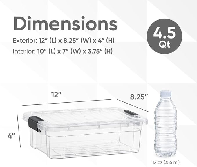 Clear Plastic Storage Bins with Lid, 4.5 Quart Box, Organizing Containers