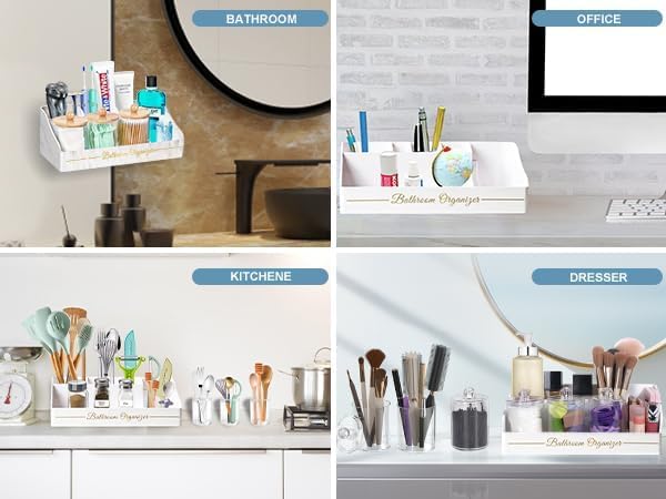 Tucao Toothbrush Holders, Toothbrush Holders for Bathroom with 6 Large Capacity Storage Slots & 3 Qtip Holders - Sturdy for Bathroom Counter Organizers and Storage Countertop - Marble White