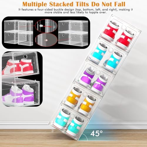 12-Pack Shoe Storage Boxes Clear Magnetic Stackable