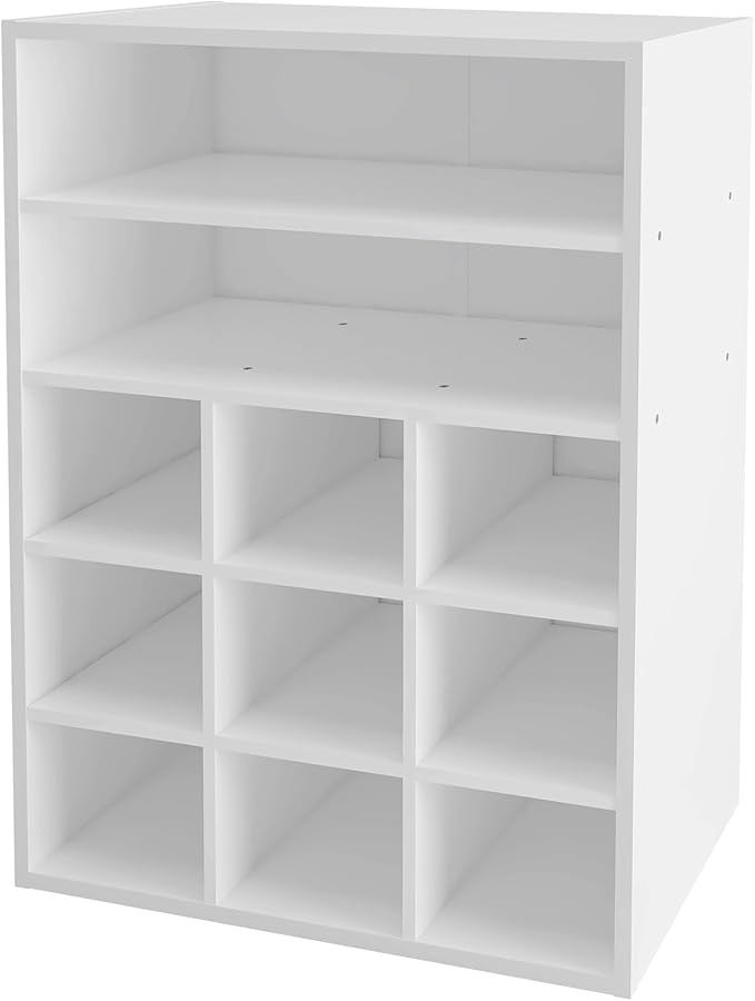 HAIOOU Shoe Cubby, 9-Cube Stackable Wood Shoe Rack Organizer 5-Tier Freestanding Wooden Shoe Stand with 2 Storage Shelf for 10-15 Pairs, Ideal for Apartment, Entryway, Closet Organization - White