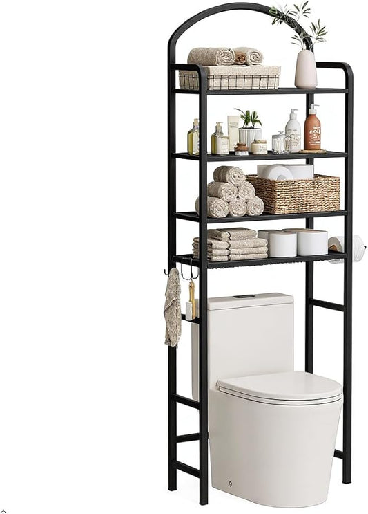 4-Tier Over The Toilet Storage, Bathroom Organizer, Space-Saving, Black