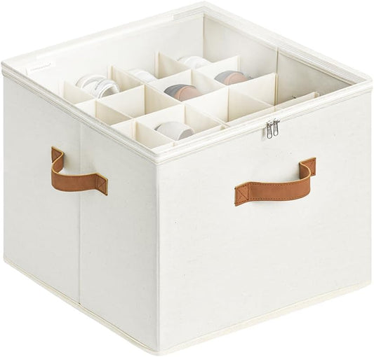 StorageWorks Shoe Organizer for Closet, Shoe Storage Cubby Containers with Adjustable Dividers and Clear Cover, Fits up to 16 Pairs, Foldable Shoe Storage Box for Closet, Entryway, Beige