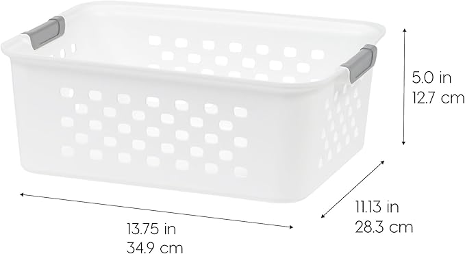 IRIS USA Plastic Storage Baskets, 6-Pack, Made in USA, Shelf Baskets Small Baskets Organizing Bins For Pantry Countertops Closet Shelves Office, Muti-Purpose, Nestable, Easy Carry, White