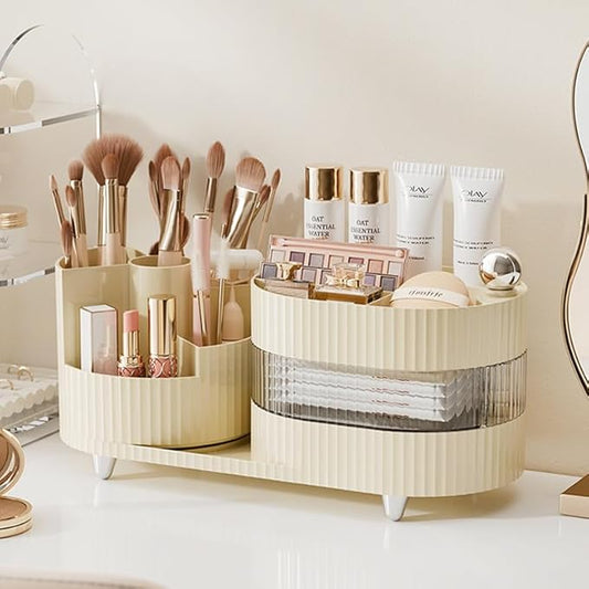 Ivory Rotating Vanity Organizer with Drawer & Brush Holder