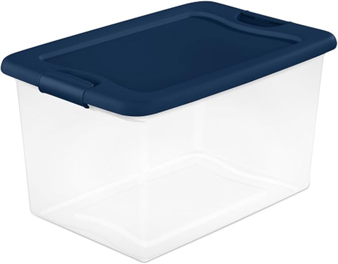Sterilite 12-Pack Color Program, Large Clear Plastic Storage Bins with Lids, 64 Quart, Blue - Stackable Organizing Container Boxes for Closet, Bathroom, and Office