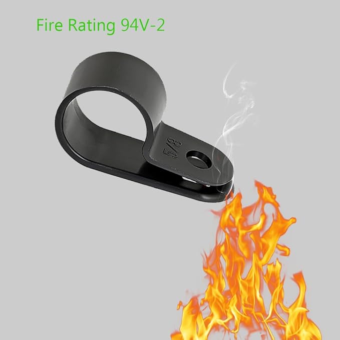 Cable Clamp R-Type Cable Clip Wire Clamp 5/8 inch Nylon Screw Mounting Cord Fastener Clips with Screws for Wire Management 50 Pcs Cable Clamps + 50 Pcs Screws - Black