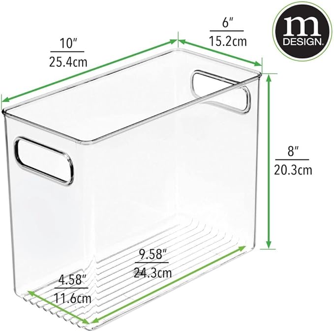 mDesign Plastic Tall Food Storage Organization Container Bin with Handles for Kitchen, Pantry, Cabinet, Fridge/Freezer, Countertop - Organizer for Snacks/Appliances, Ligne Collection, 4 Pack, Clear